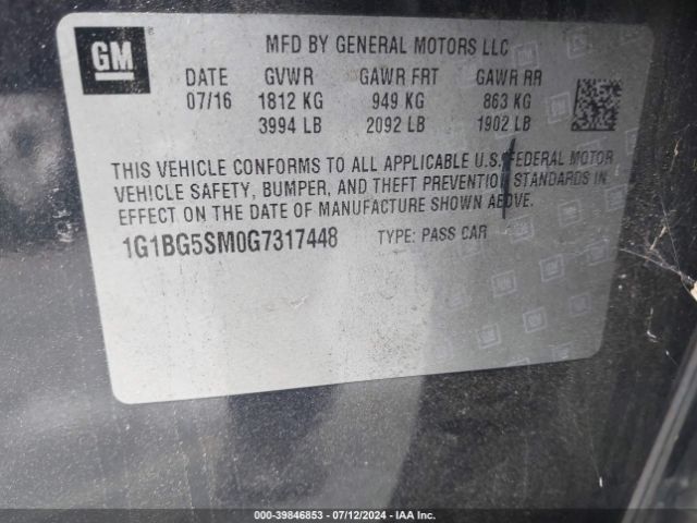 1G1BG5SM0G7317448 Chevrolet Cruze Premier Auto