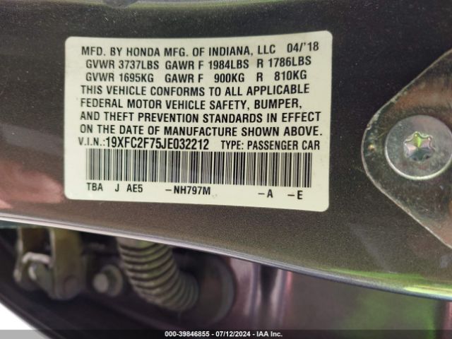 19XFC2F75JE032212 Honda CIVIC EX
