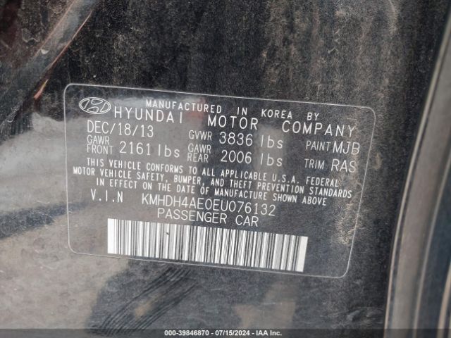 KMHDH4AE0EU076132 Hyundai ELANTRA SE