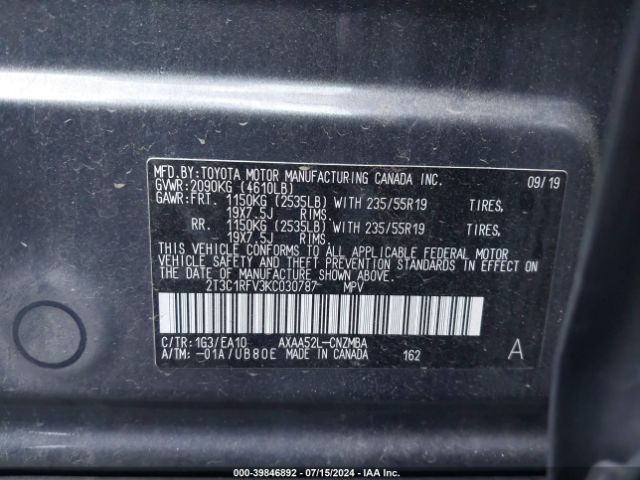 2T3C1RFV3KC030787 Toyota Rav4 Xle Premium