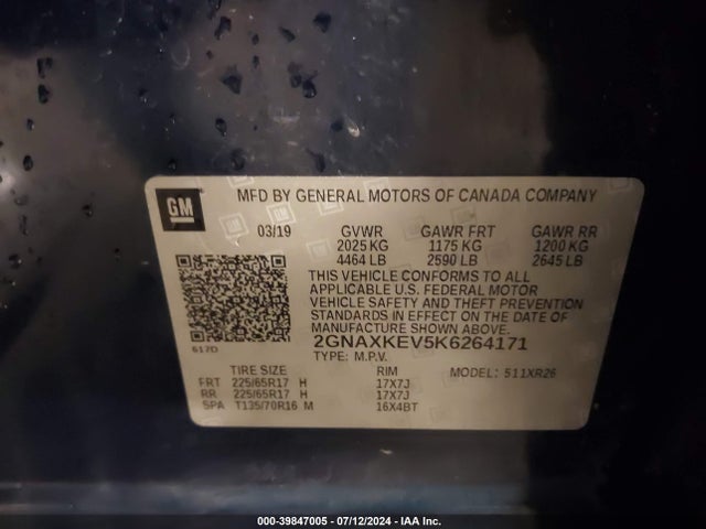 Chevrolet EQUINOX LT 2019 2GNAXKEV5K6264171 Image 9