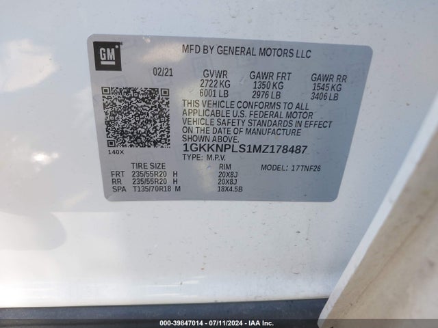 1GKKNPLS1MZ178487 GMC Acadia Fwd Denali
