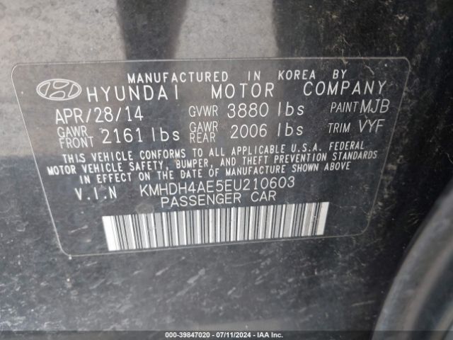 KMHDH4AE5EU210603 Hyundai ELANTRA SE