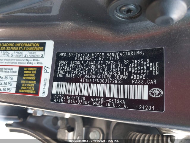 Toyota CAMRY SE 2016 4T1BF1FK9GU172855 Image 9