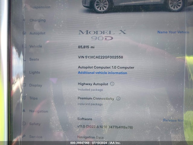 Tesla Model X 60d/70d/75d/90d 2016 5YJXCAE22GF002558 Image 16