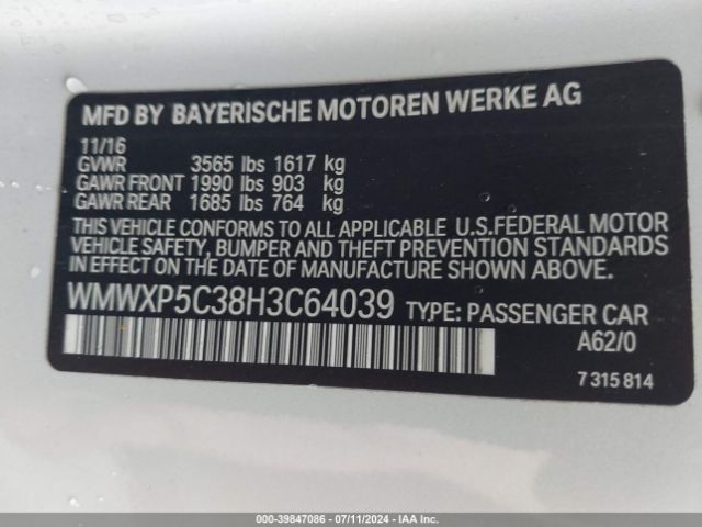 WMWXP5C38H3C64039 Mini Hardtop Cooper