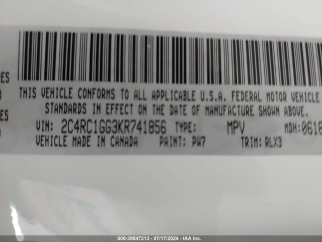 2C4RC1GG3KR741856 Chrysler Pacifica Limited