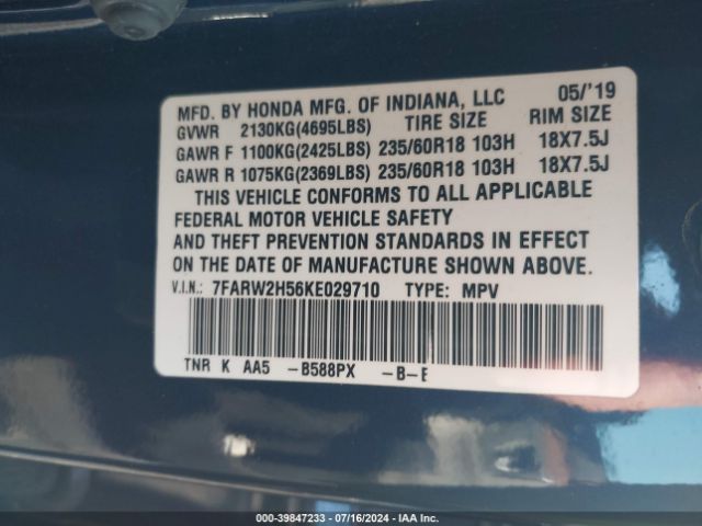 7FARW2H56KE029710 Honda CR-V EX