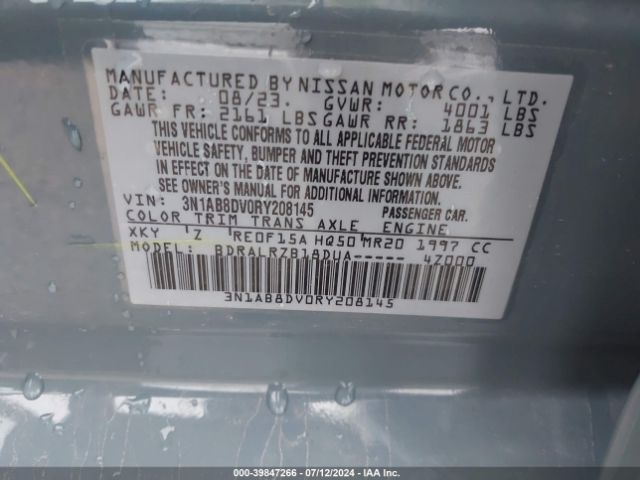 3N1AB8DV0RY208145 Nissan Sentra Sr Xtronic Cvt