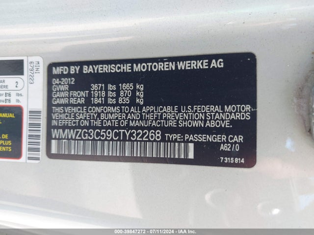 2012 MINI COOPER WMWZG3C59CTY32268 Photo 8