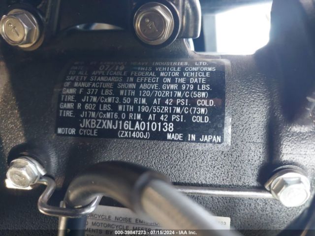2020 KAWASAKI ZX1400 JKBZXNJ16LA010138 Photo 9