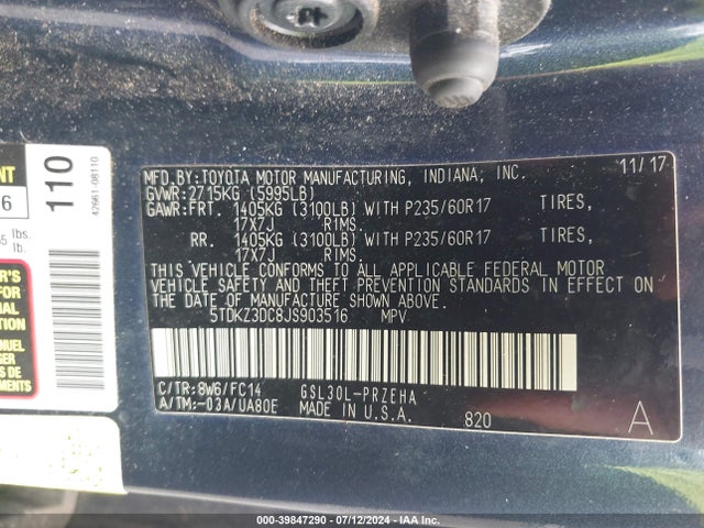 Toyota Sienna Le 8 Passenger 2018 5TDKZ3DC8JS903516 Image 9