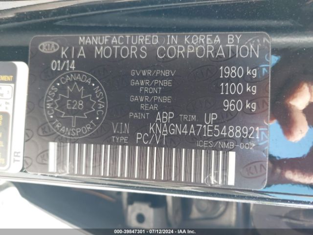 KNAGN4A71E5488921 KIA OPTIMA EX