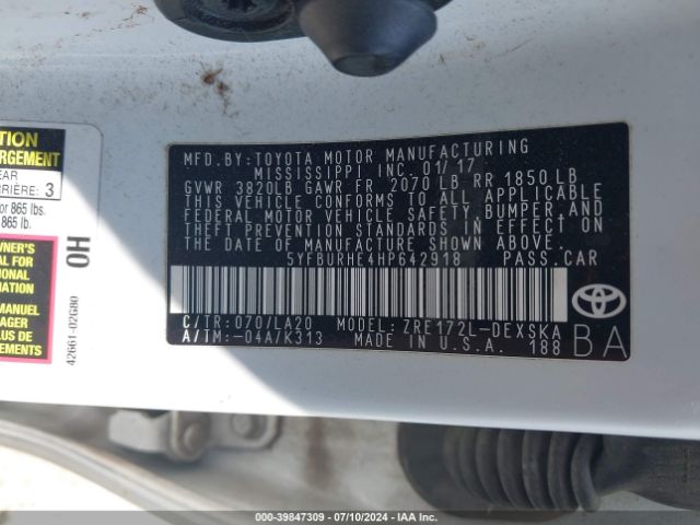 5YFBURHE4HP642918 Toyota Corolla Xse