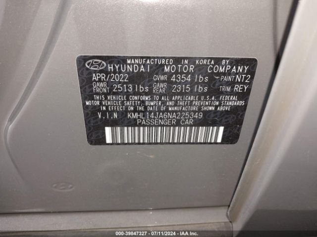 KMHL14JA6NA225349 Hyundai SONATA SEL