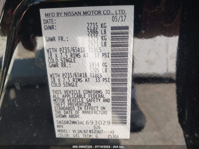 Nissan Pathfinder S 2017 5N1DR2MN3HC693029 Image 9