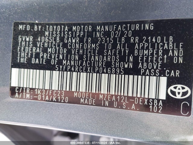 Toyota COROLLA SE 2020 5YFP4RCEXLP046895 Image 9