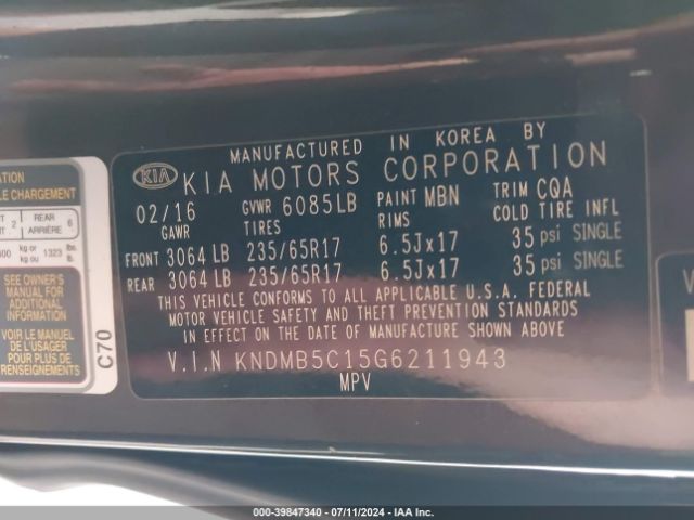 KNDMB5C15G6211943 KIA SEDONA LX