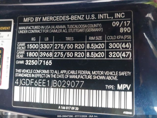 4JGDF6EE1JB029077 Mercedes-Benz Gls 450 4matic