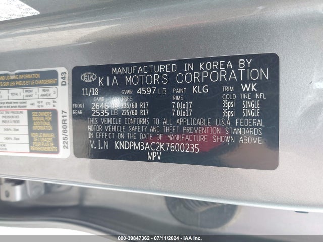 KIA Sportage Lx 2019 KNDPM3AC2K7600235 Image 9