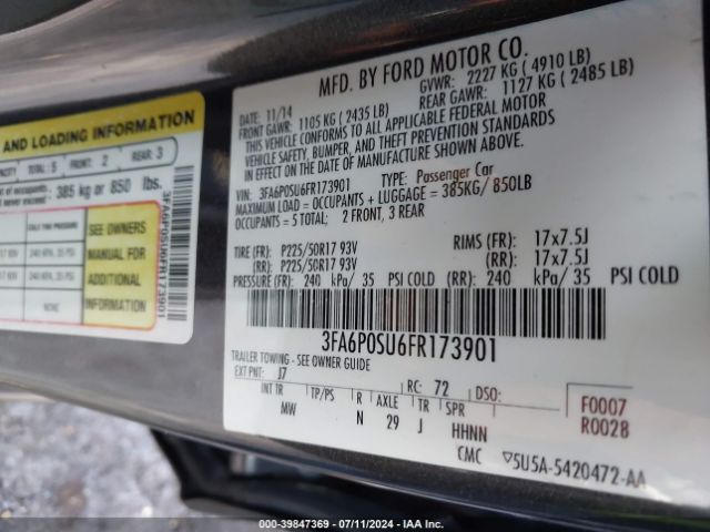 3FA6P0SU6FR173901 Ford Fusion Energi Titanium