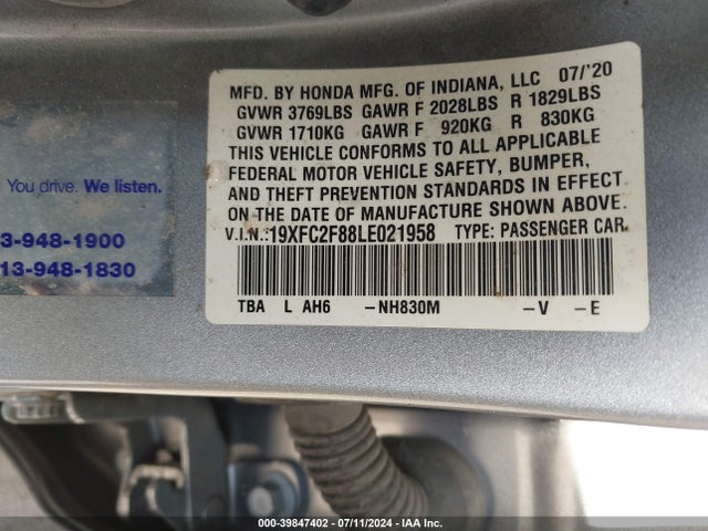 Honda Civic Sport 2020 19XFC2F88LE021958 Image 9