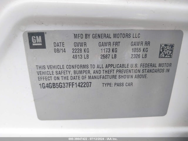 1G4GB5G37FF142207 Buick Lacrosse