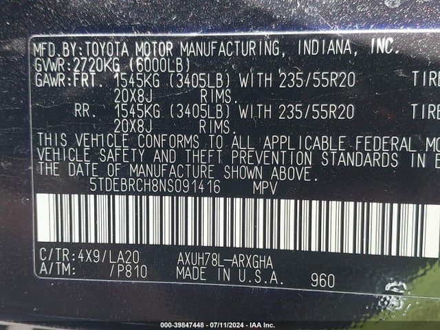 Toyota Highlander Hybrid Platinum 2022 5TDEBRCH8NS091416 Image 9