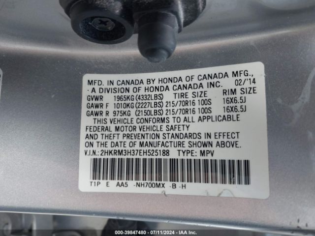 2HKRM3H37EH525188 Honda CR-V LX