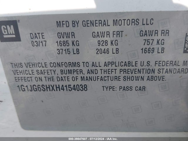 Chevrolet Sonic Lt Auto 2017 1G1JG6SHXH4154038 Image 9