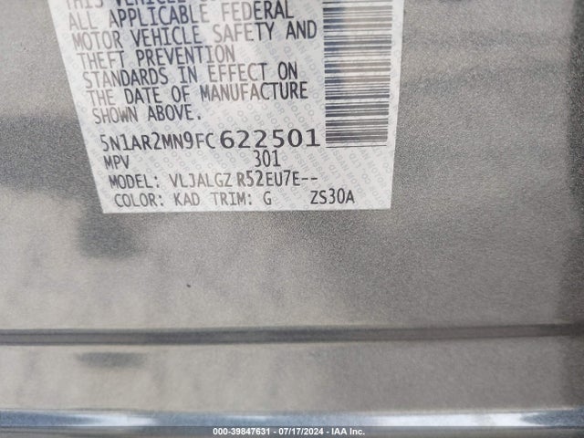 Nissan Pathfinder Sl 2015 5N1AR2MN9FC622501 Image 9