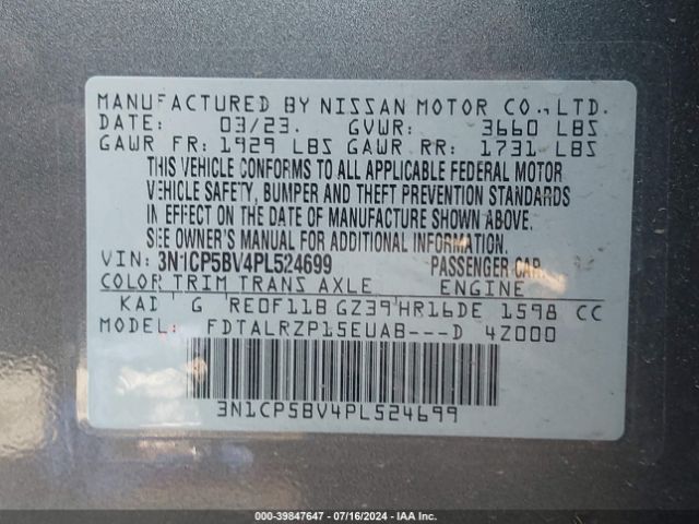 3N1CP5BV4PL524699 Nissan Kicks S Xtronic Cvt
