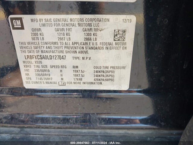LRBFXCSA0LD127047 Buick Envision Fwd Essence