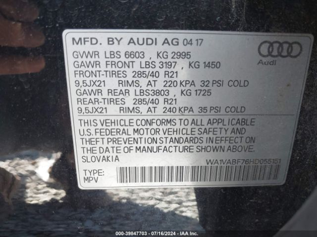 WA1VABF76HD055151 Audi Q7 3.0t Premium
