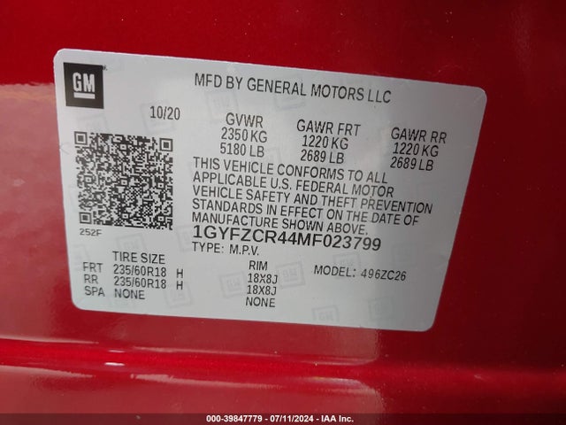 1GYFZCR44MF023799 Cadillac Xt4 Fwd Premium Luxury