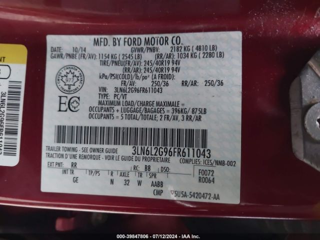3LN6L2G96FR611043 Lincoln MKZ