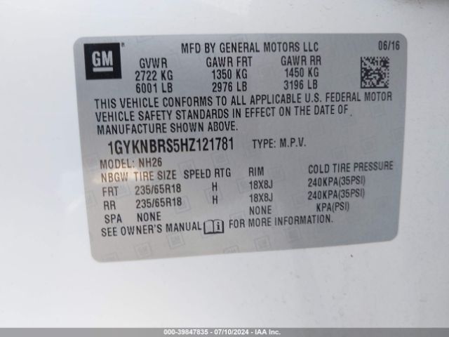 1GYKNBRS5HZ121781 Cadillac XT5 LUXURY