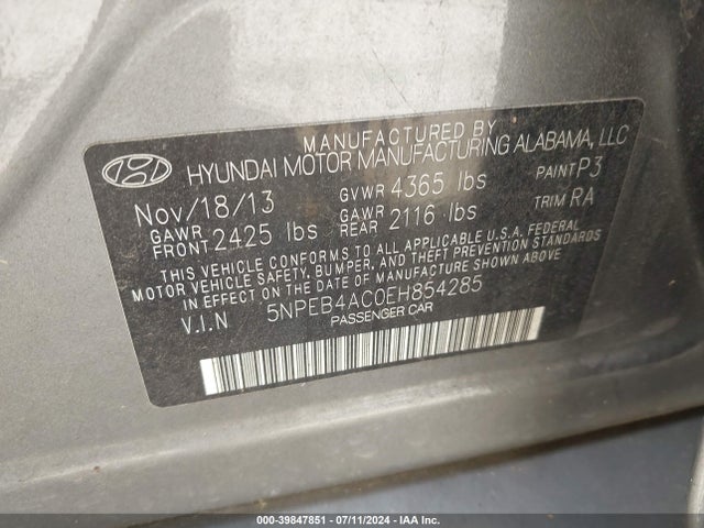 Hyundai SONATA GLS 2014 5NPEB4AC0EH854285 Image 9