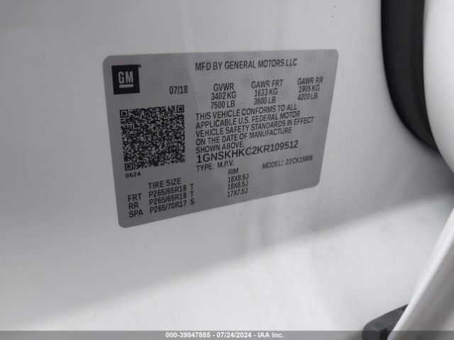 1GNSKHKC2KR109512 Chevrolet Suburban Lt
