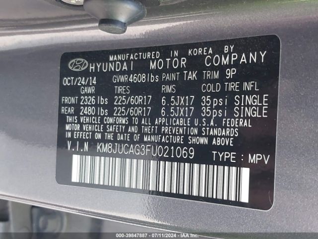 KM8JUCAG3FU021069 Hyundai TUCSON SE