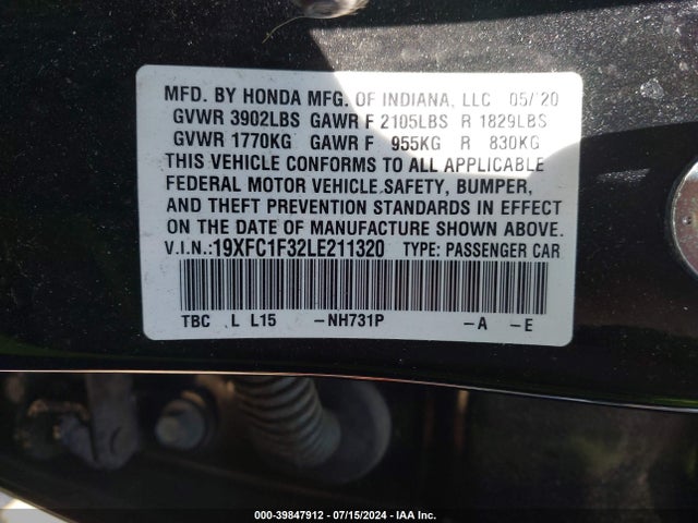 Honda CIVIC EX 2020 19XFC1F32LE211320 Image 9