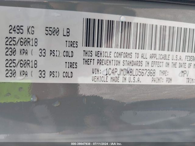 1C4PJMDX8LD567368 Jeep Cherokee Limited 4x4