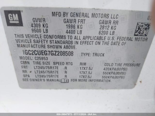 1GC2CUEG7GZ208508 Chevrolet Silverado 2500hd Wt