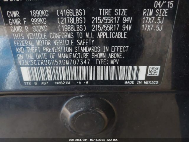 3CZRU6H5XGM707347 Honda HR-V EX