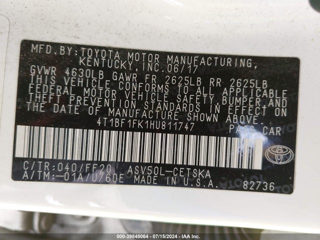 Toyota CAMRY SE 2017 4T1BF1FK1HU811747 Image 9