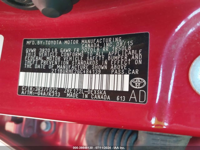 Toyota Corolla S Plus 2016 2T1BURHE2GC484139 Image 9