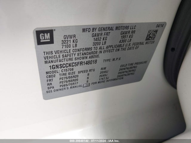 Chevrolet Tahoe Ltz 2015 1GNSCCKC5FR148018 Image 9
