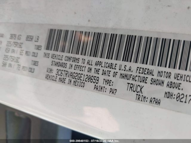 3C6TRVAG2GE120659 RAM Promaster 1500 Low Roof