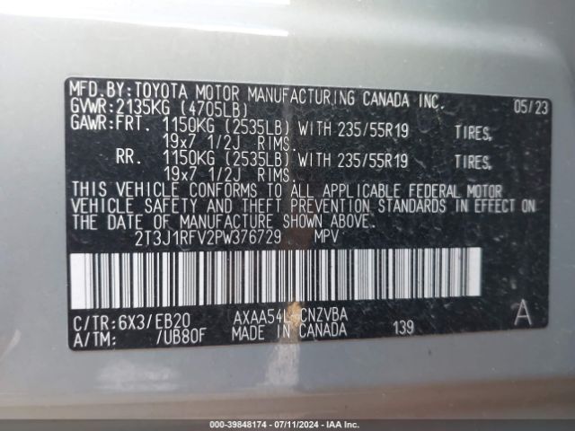 2T3J1RFV2PW376729 Toyota Rav4 Adventure