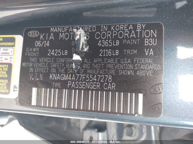 KIA Optima Lx 2015 KNAGM4A77F5547278 Image 9